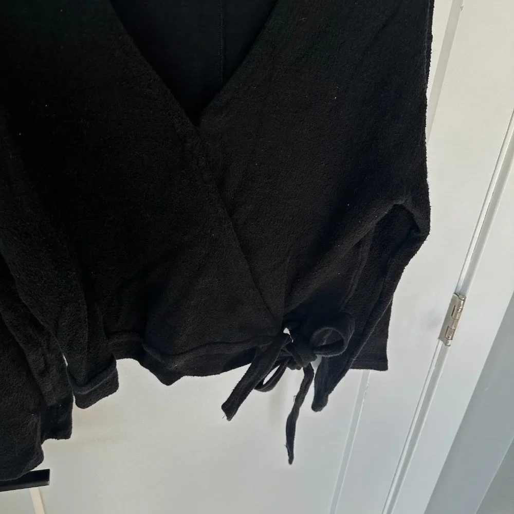 Madewell Texture & Thread Womens Wrap Top Long Sleeve Black Medium - Picture 3 of 5
